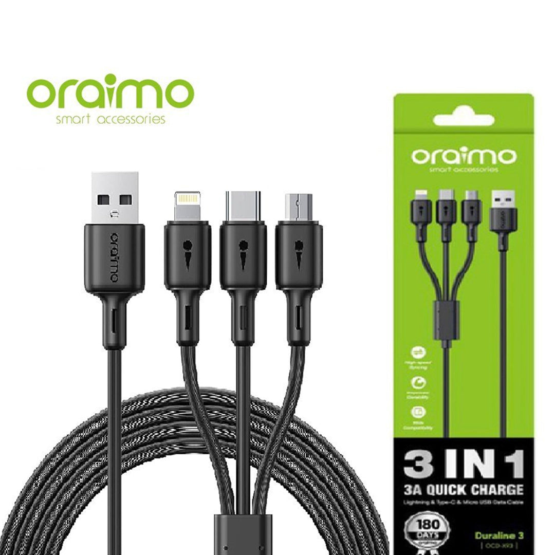 Oramio 3in1 3A Quick Charge Lightning & Type-C & Micro-USBDAta Cable DuraLine 3 OCD-X93 | B.10051424 (UL/UT/XT))