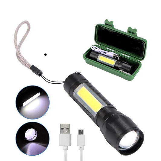 High Power USB Rechargeable Long Range Led Torch Light, Emergency Light+ Desk Light with 3 Adjustable Modes Zoom in Flashlight with Hanging Rope | B.20042272 (IC/II/OSC-TX)
