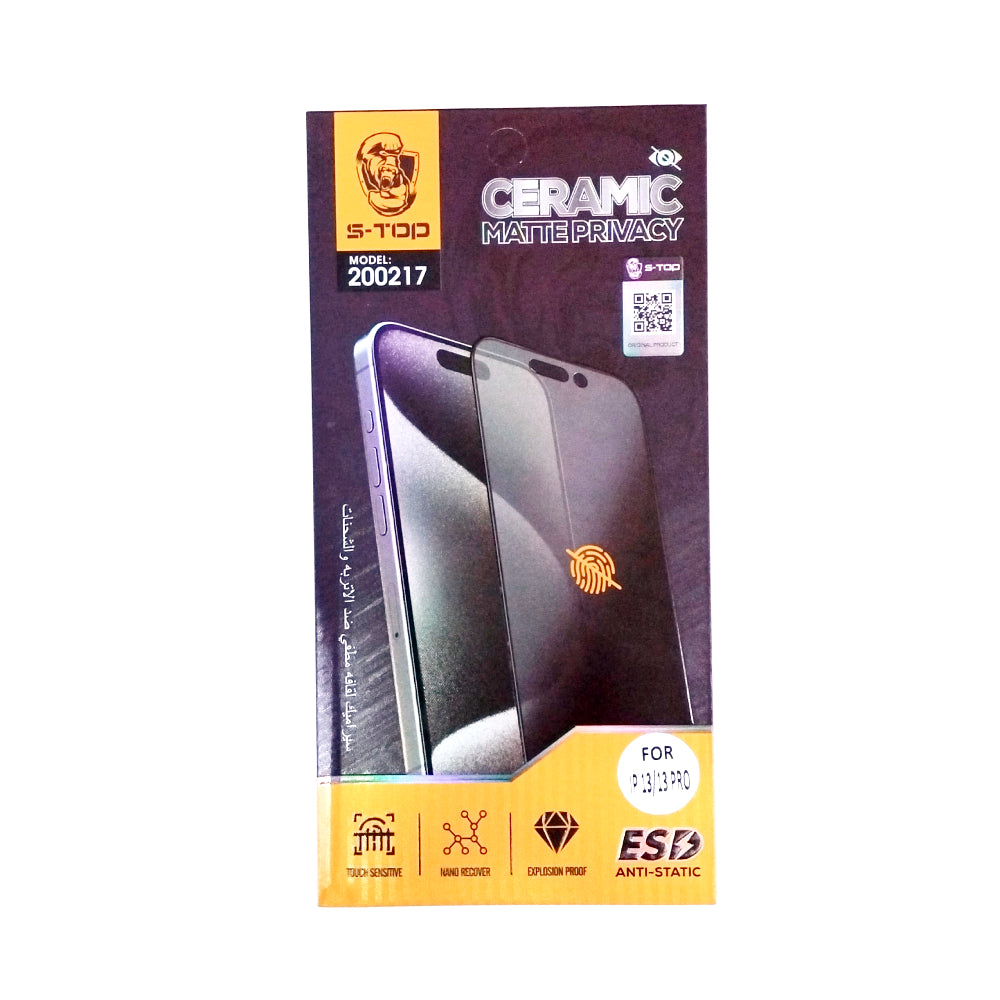 S-TOP Ceramic Matte Privacy Screen Protector | 200217 | IPhone 13 Pro (VB/VG/LB)