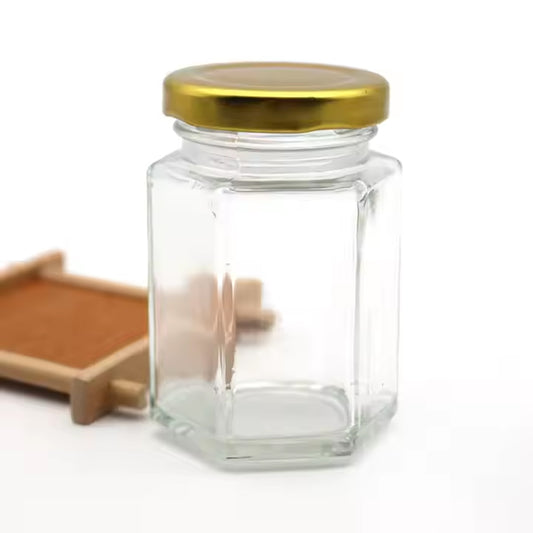 BOTTLE HEXAGON Glass Jar GOLD LID 380ML | B.99931803 (CS-CN-CC(OEM-TX))